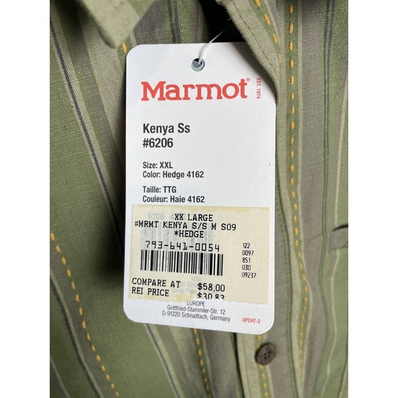 Marmot Kenya Short Sleeve Button Up Shirt Men's XXL Green Stripe Outdoor Casual - Picture 6 of 7
